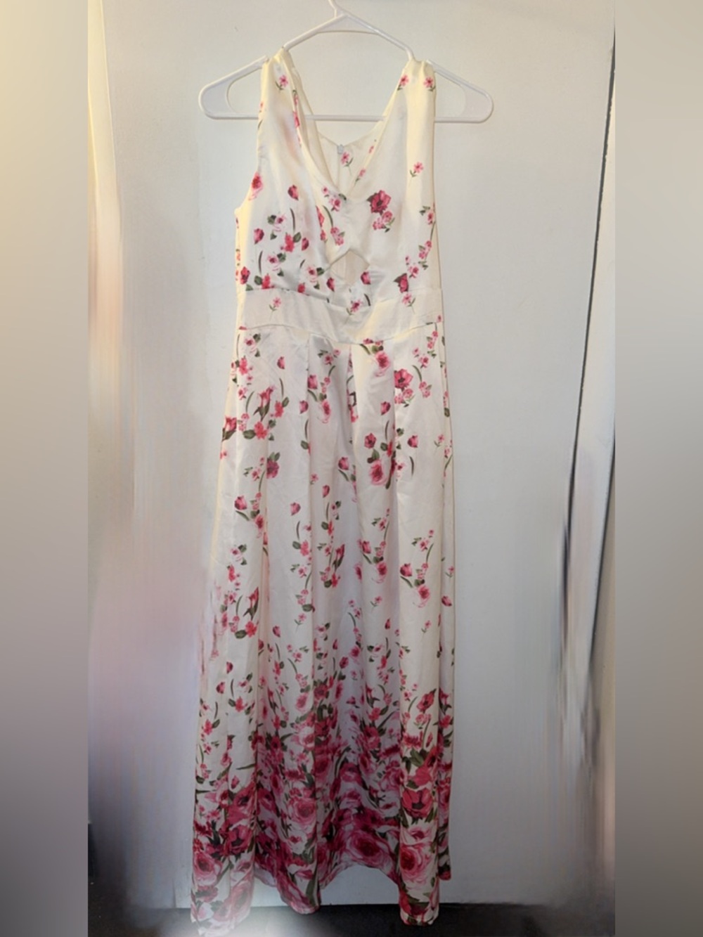 White Maxi Dress with Pink Floral Print